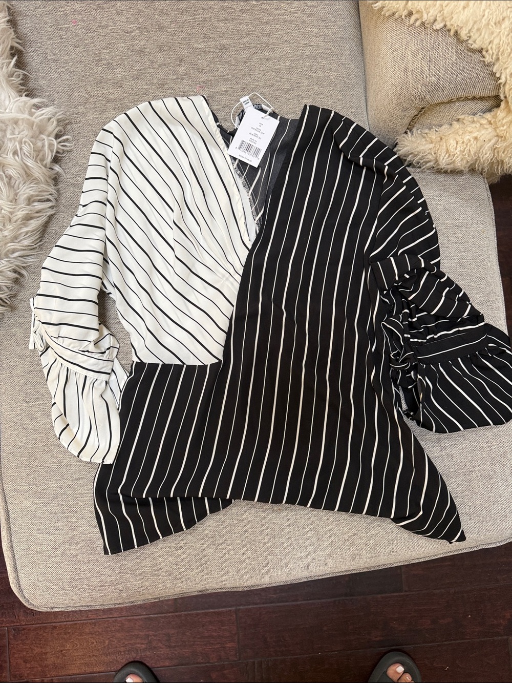 Walter Baker Black & White Striped Two-Tone Wrap Blouse